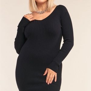 BLACK CROSSOVER SWEATER DRESS